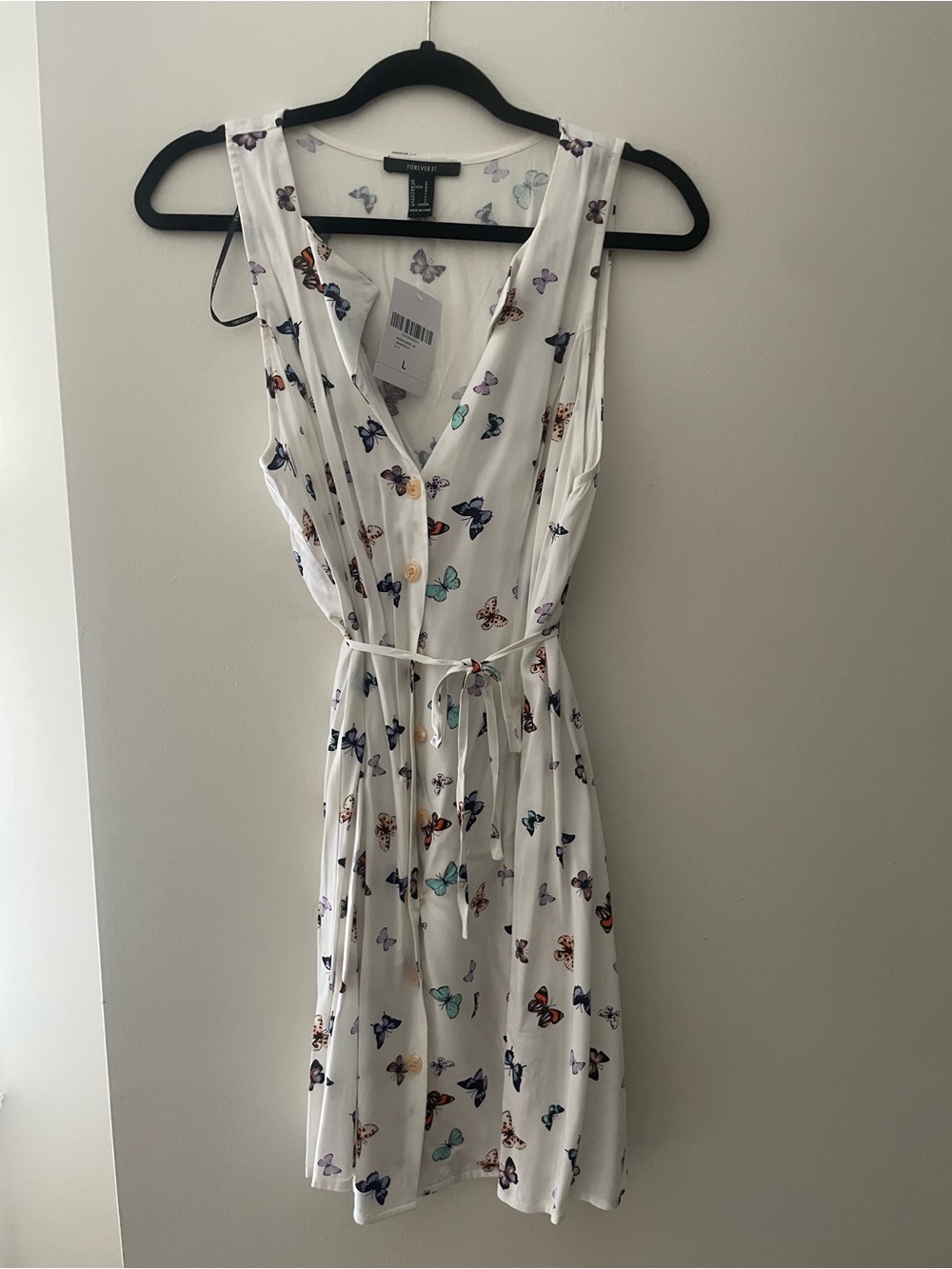 Lush White Sleeveless Butterfly Midi Dress with Tie Waist